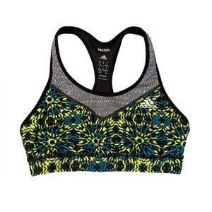 Adidas Climalite Techfit Racerback Sports Bra Black Yellow Teal Size M #2016